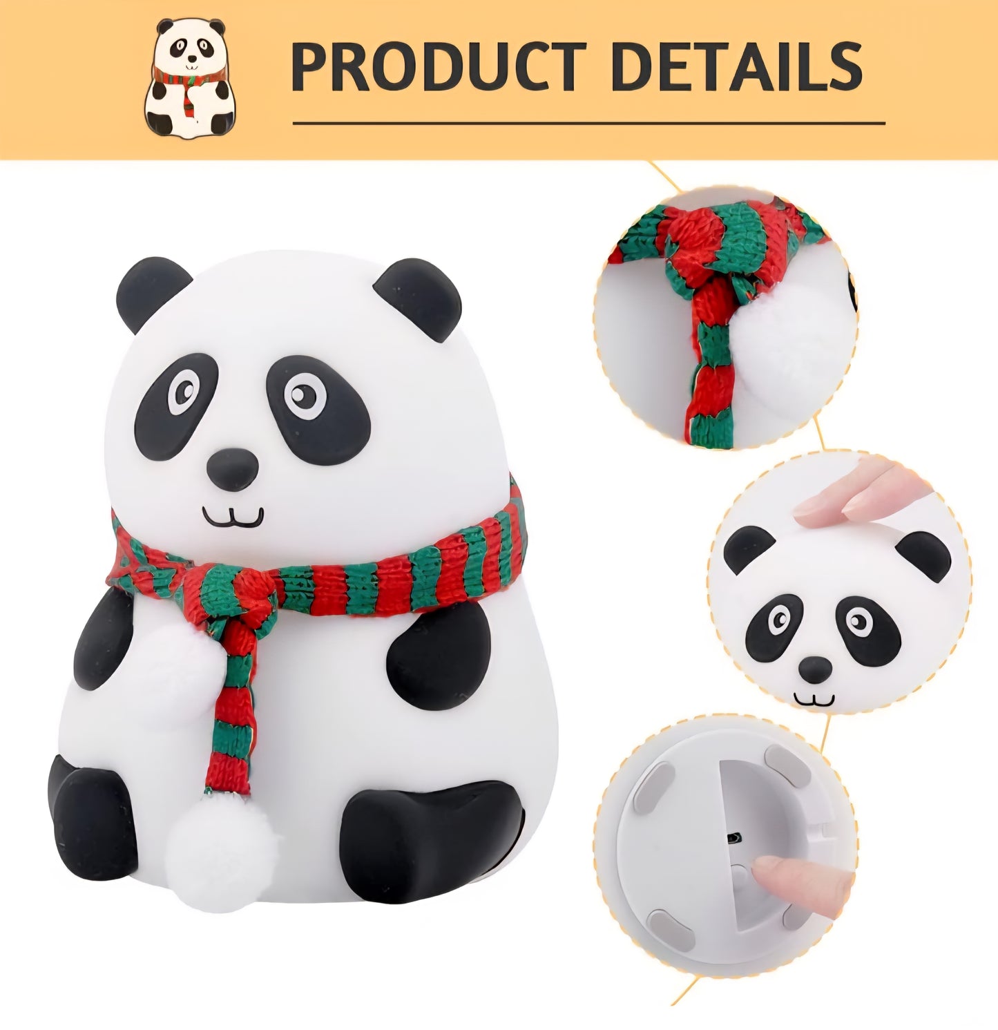 Cute Panda Lamp, Panda Gifts, Touch Silicone Lamp, Birthday Gift for Girls and Boys, Panda Light Lamp, Kids Night Light, Valentines and Diwali gift for everyone- Silicone, Rechargeable Type C, Sensor, 7 color LED changing Lamp, Soft BPA free
