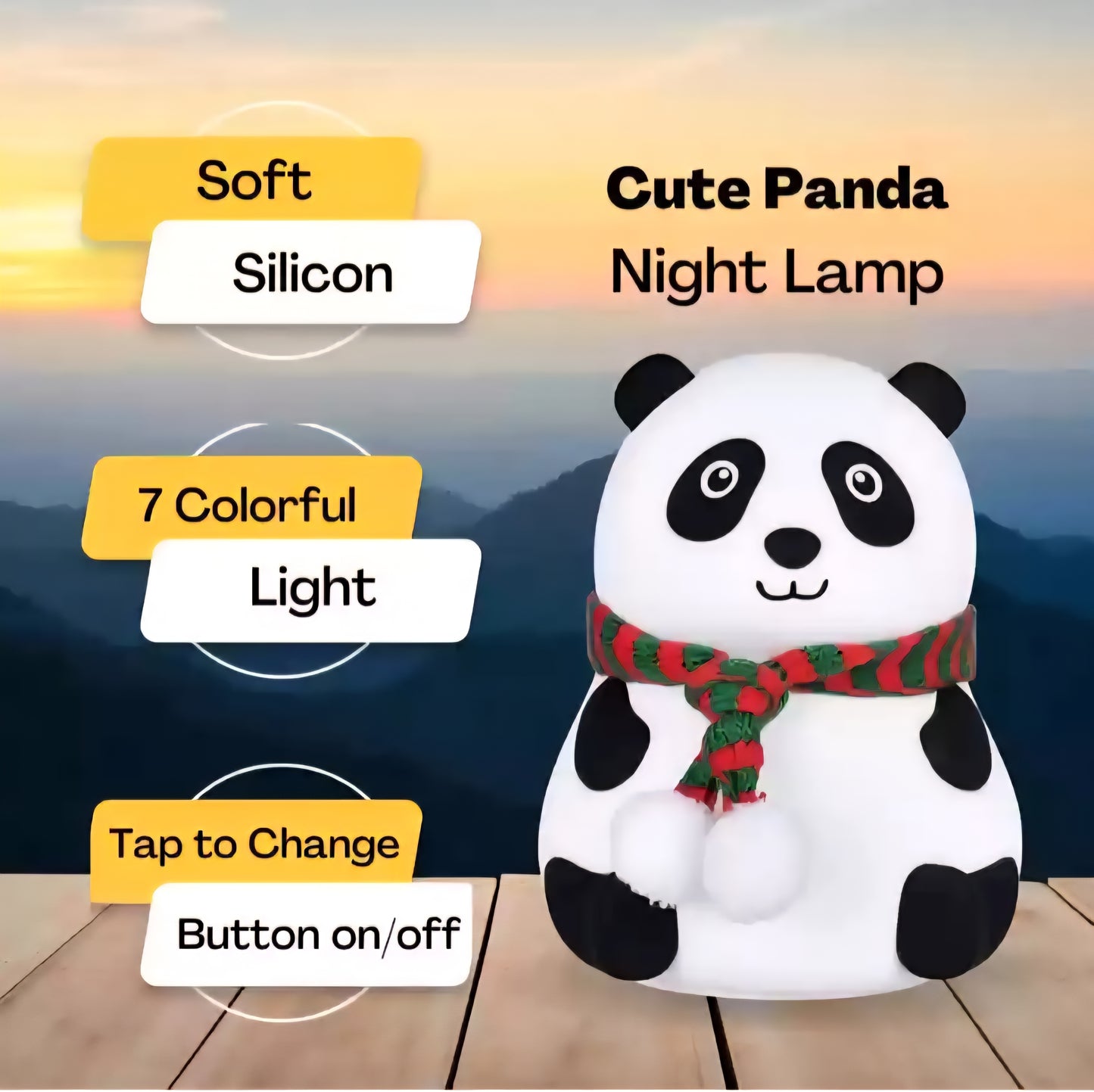 Cute Panda Lamp, Panda Gifts, Touch Silicone Lamp, Birthday Gift for Girls and Boys, Panda Light Lamp, Kids Night Light, Valentines and Diwali gift for everyone- Silicone, Rechargeable Type C, Sensor, 7 color LED changing Lamp, Soft BPA free