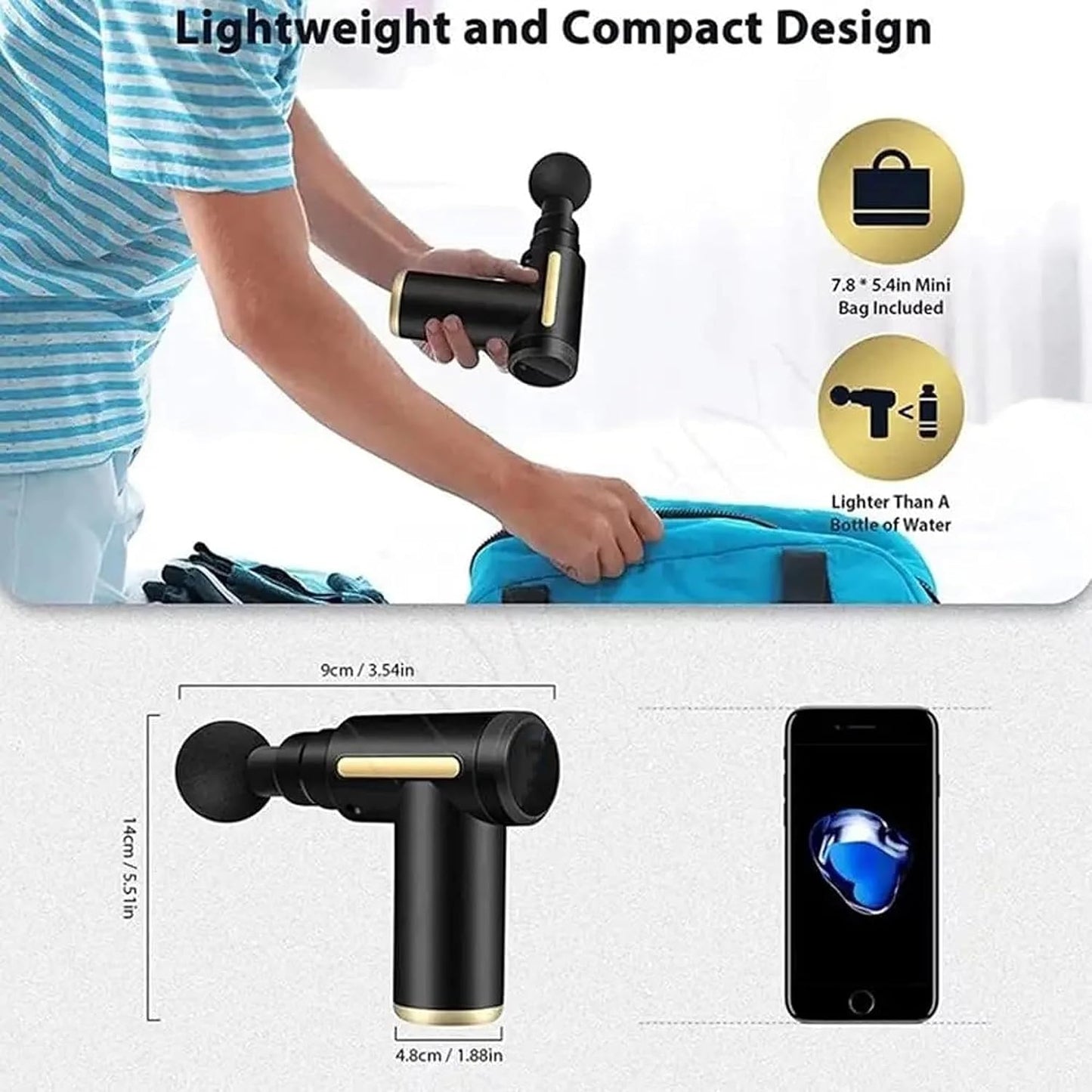 Body Massager Gun for Full Body Pain Relief, Rechargeable Cordless Deep Tissue Massage Machine for Body, Neck, Shoulders, Legs & Arms, Use at Home, Gym & During Travel- 6 Speed Settings, Type-C Charging